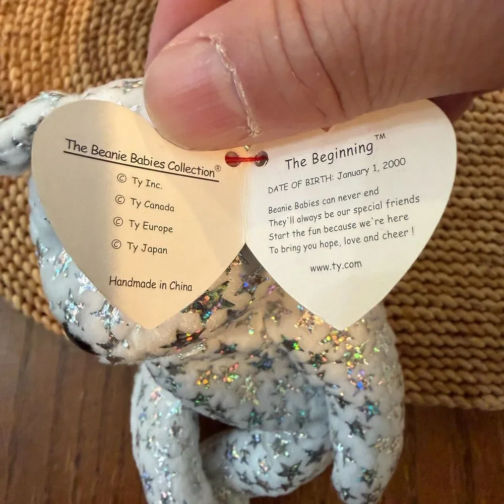 Ty Beanie Baby The Beginning Bear 2000 MWMT w/ Hard Display Case